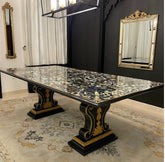 Pietra Dura Table, Black Marble Table, semi precious floral inlay work, Home Décor & Office Furniture, coffee cafe table, Marble furniture Unique Handicrafts IND