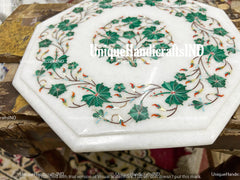 White Marble Corner Table Top Inlay Semi Precious Gemstones Pietradura Handmade Home Room Decor Unique Handicrafts IND