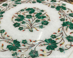 White Marble Corner Table Top Inlay Semi Precious Gemstones Pietradura Handmade Home Room Decor Unique Handicrafts IND