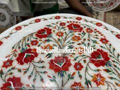 Marble Side Table Top Semi Precious Stone Carnelian Inlay Handmade Pietra Dura Art Home Decor Unique Handicrafts IND