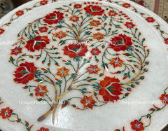 Marble Side Table Top Semi Precious Stone Carnelian Inlay Handmade Pietra Dura Art Home Decor Unique Handicrafts IND