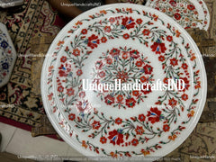 White Marble Inlay Coffee Table Top Carnelian Marquetry Floral Fine Arts Home decor Gifts Unique Handicrafts IND