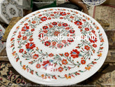 White Marble Inlay Coffee Table Top Carnelian Marquetry Floral Fine Arts Home decor Gifts Unique Handicrafts IND