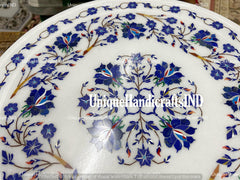 Marble Side Table Top Lapis lazuli Semi Precious stones floral inlay Pietra Dura work Home Room Decor Gift Her Unique Handicrafts IND