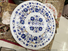 Marble Side Table Top Lapis lazuli Semi Precious stones floral inlay Pietra Dura work Home Room Decor Gift Her Unique Handicrafts IND