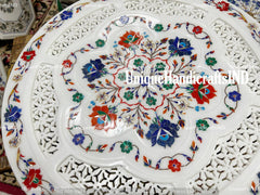 Round Coffee Table / Marble Inlay Breakfast Table / Filigree Arts Semi Precious Inlay Floral Arts Home Decor Table Unique Handicrafts IND