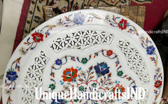 Round Coffee Table / Marble Inlay Breakfast Table / Filigree Arts Semi Precious Inlay Floral Arts Home Decor Table Unique Handicrafts IND