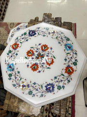 Marble Inlay Coffee End Table Top, Handmade Semiprecious Stone Inlaid Side Table, Living Room Table Top Marble Furniture Best Gift Idea Unique Handicrafts IND