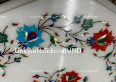 Marble Inlay Coffee End Table Top, Handmade Semiprecious Stone Inlaid Side Table, Living Room Table Top Marble Furniture Best Gift Idea Unique Handicrafts IND