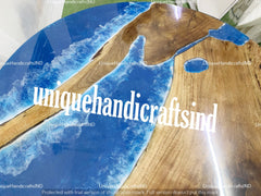 Ocean Beach Epoxy Table, Epoxy Resin Walnut Dining Table, Center Table, Farmhouse Table, River Resin Coffee Table, Round Epoxy Table Decor Unique Handicrafts IND