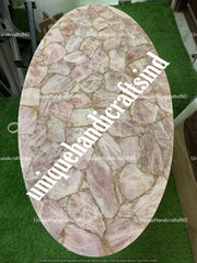 Oval Coffee Table / Rose Quartz Stone Slab Counter Top Random Farm House Table /Vanity Top/ Slab Kitchen Counter Slab Top/Dining top Unique Handicrafts IND