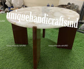 White Quartz Agate Round Coffee Custom Sofa Center Dining Table Top Handmade Living Room Decor Interior Unique Handicrafts IND