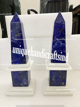 Monumental Pair of Obelisks Inlay Lapis lazuli & Marble Stones Semi Precious Stone Handmade Home Decor Obelisks Unique Handicrafts IND