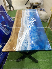 Ocean Table | Epoxy Resin Coffee Table | Ocean Art Dining ,Coffee, Side Table | Walnut Epoxy Round Table | Unique Coffee Table | Sea Table Unique Handicrafts IND