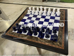 Handmade Black Marble Chess Set – Lapis Lazuli Inlay Art | Luxury Home Décor Gift | Unique Christmas Gift Him | Antique-Style Centerpiece Unique Handicrafts IND