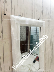 Halloween Sale Selenite Wall Mirror, Stone Mirror for Wall, Handmade Art Selenite Inlay Crystal Mirror, Agate Stone Mirror, Gemstone Mirror Unique Handicrafts IND