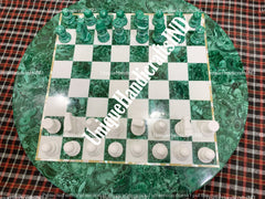 Luxury Green Malachite Chess Set with Pieces – Handcrafted Inlay Stone Art Unique Handicrafts IND