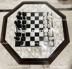 Christmas Gifts Marble Chess Set game table with pieces / Mother of pearls Chess Game Table Top / Best Gifts for Son Birthday / Inlay Art Unique Handicrafts IND