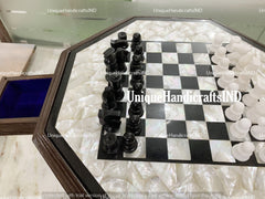 Christmas Gifts Marble Chess Set game table with pieces / Mother of pearls Chess Game Table Top / Best Gifts for Son Birthday / Inlay Art Unique Handicrafts IND