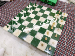 Handmade Green White Marble Chess Handicraft Item For Gift Home decor Antique Precious Items for center piece Gift for him Anniversary gift Unique Handicrafts IND