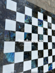 Christmas Gifts Labradorite & Marble Chess Board, Collectible Blue And White Marble Gemstone Chess Board Table Handmade Collectible And Gift Unique Handicrafts IND