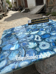 Buy Luxury Blue Agate Coffee Table In Square Shape You Can Use As a Garden Table, Office Table, Centre Table, Patio Table Mid Century Arts Unique Handicrafts IND