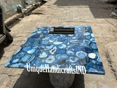 Buy Luxury Blue Agate Coffee Table In Square Shape You Can Use As a Garden Table, Office Table, Centre Table, Patio Table Mid Century Arts Unique Handicrafts IND