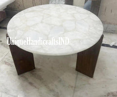 Natural Quartz Table Top for Home Décor Interior White Quartz Round Coffee Side End Round Center Table Top Quartz Desk Table Top Unique Handicrafts IND