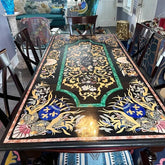 Black Marble Rectangle Dining Table Top Marquetry Design Pietra Dura Inlay Art Housewarming Decor Unique Handicrafts IND