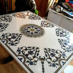 Pietra Dura Art Dining Table Top Marble Living Room Table Home Decor Furniture For Gift Her Unique Handicrafts IND