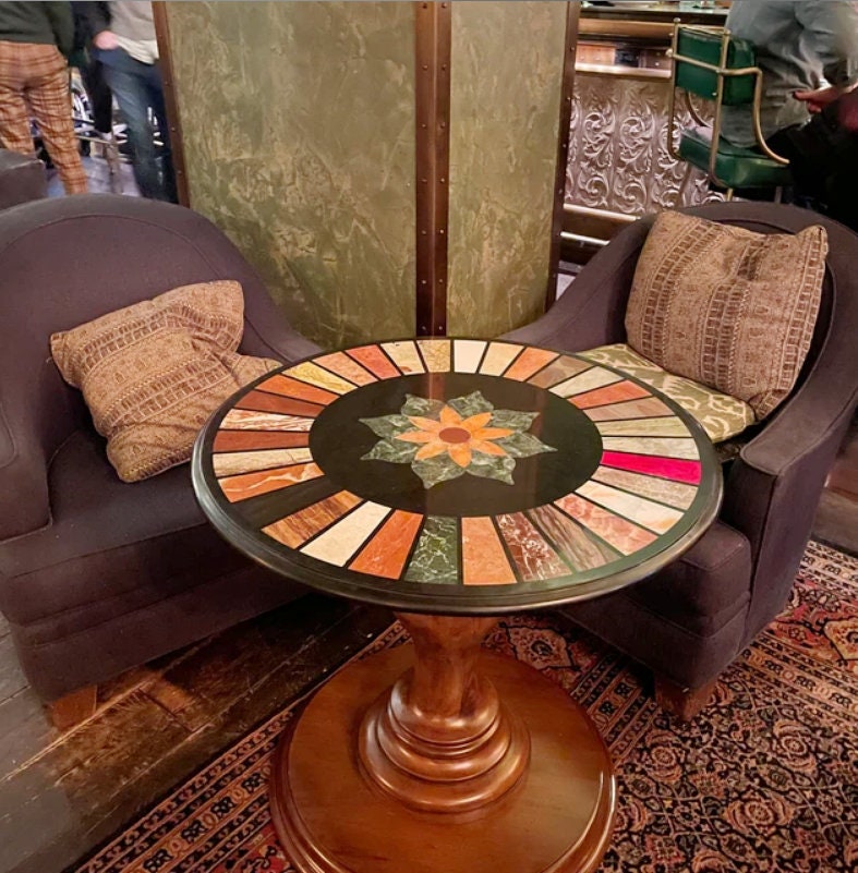 Living Room Coffee Table With Black Marble & Semi Precious Mosaic Inlay Floral Art Handmade Home Decor Furniture Unique Handicrafts IND