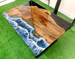 Modern Epoxy Table - Epoxy and Wood Table - Custom Coffee Table, Dining Table, Handmade Resin Furniture, Live Edge Wood, Luxury Home Decor Unique Handicrafts IND