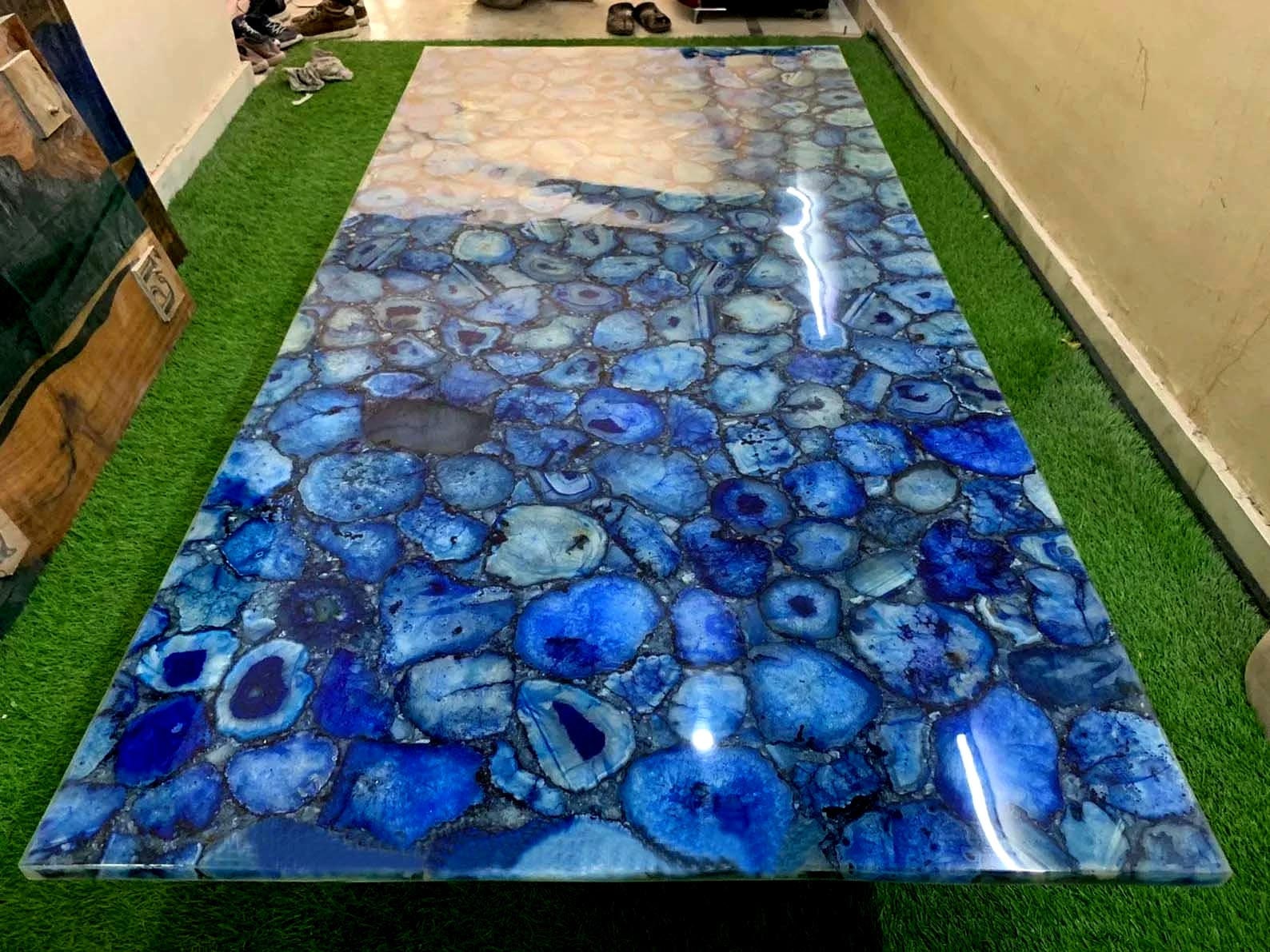 Blue Stone Table Top, kitchen slab, Blue Agate coffee/kitchen/living room table, home decor furniture Unique Handicrafts IND