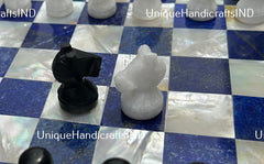 Christmas Gifts Handmade Marble Chess Set With Board Inlay With Mother of Pearl & Lapis lazuli Inlay Minimalist Design Birthday Gift Her Unique Handicrafts IND