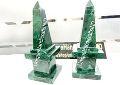 Home Decor Green Malachite Obelisk Set, Beautiful Malachite Crystal Tower, Healing Crystal Gift For Her, Gift For Loves One Unique Handicrafts IND