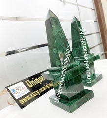 Home Decor Green Malachite Obelisk Set, Beautiful Malachite Crystal Tower, Healing Crystal Gift For Her, Gift For Loves One Unique Handicrafts IND