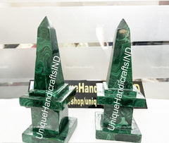 Home Decor Green Malachite Obelisk Set, Beautiful Malachite Crystal Tower, Healing Crystal Gift For Her, Gift For Loves One Unique Handicrafts IND