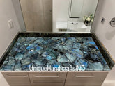 Natural Labradorite Countertop Vanity Slab Handmade Agate Stone Kitchen Countertop Custom Handmade Bathroom & Kitchen Decor Furniture Unique Handicrafts IND