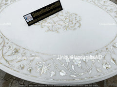Oval Marble Coffee Table Top with Mother of Pearl Stone Inlay Pietradura Floral Arts Home Decor Handmade Furniture Unique Handicrafts IND