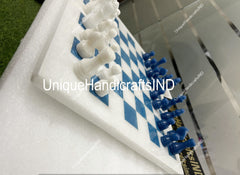 Christmas Gifts Beautiful Marble Chess Set With Turquoise Inlay Mosaic Art ,Marble Chess Pieces Best Thanksgiving Gift, Fiancé Gift Decor Unique Handicrafts IND