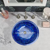 Powder Room Blue Lapis Sink, Bathroom Vassal, Kitchen Sink, Bathroom Countertops Sink, Travertine Marble Sink For Kitchen & Bathroom Decor Unique Handicrafts IND
