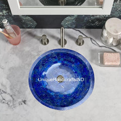 Powder Room Blue Lapis Sink, Bathroom Vassal, Kitchen Sink, Bathroom Countertops Sink, Travertine Marble Sink For Kitchen & Bathroom Decor Unique Handicrafts IND