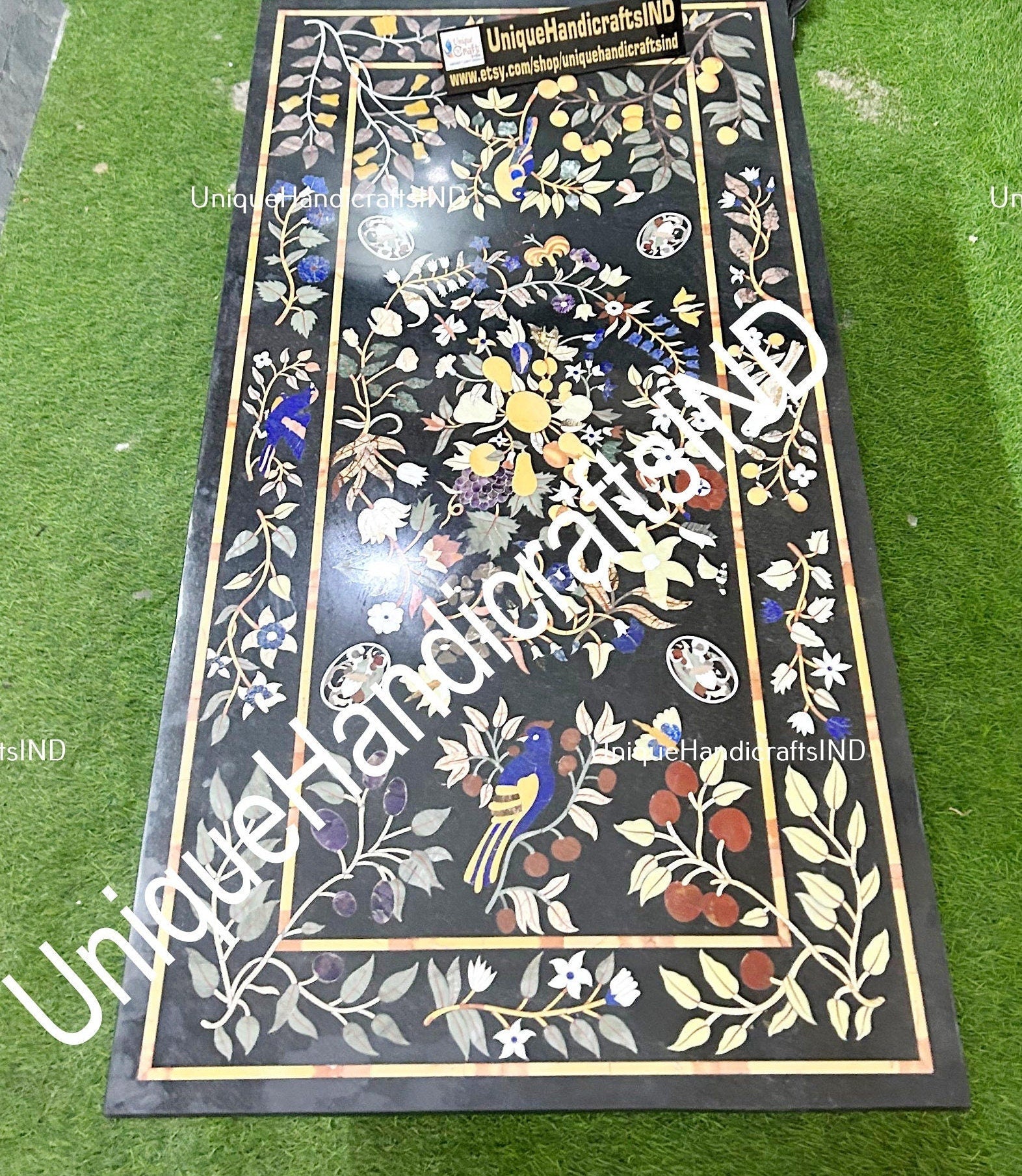 Buy Black Marble Table With Semi Precious Birds & Floral Pietradura Inlay Art Mid Century Modern Kitchen and dining Furniture Unique Handicrafts IND