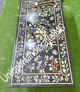 Buy Black Marble Table With Semi Precious Birds & Floral Pietradura Inlay Art Mid Century Modern Kitchen and dining Furniture Unique Handicrafts IND