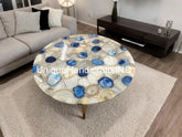 Elegant Stone Coffee Table In Quartz & Blue Agate Stone Customized Handmade Furniture Unique Handicrafts IND