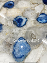 Elegant Stone Coffee Table In Quartz & Blue Agate Stone Customized Handmade Furniture Unique Handicrafts IND