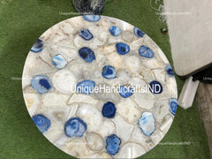 Elegant Stone Coffee Table In Quartz & Blue Agate Stone Customized Handmade Furniture Unique Handicrafts IND