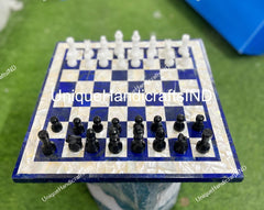 Christmas Gifts Custom Luxury Chess Set With Chess Pieces, Square Marble White Chess Lazuli Lazuli Inlay Art for Living Room Decor Unique Handicrafts IND