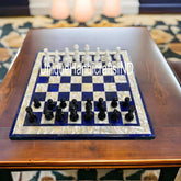 Christmas Gifts Custom Luxury Chess Set With Chess Pieces, Square Marble White Chess Lazuli Lazuli Inlay Art for Living Room Decor Unique Handicrafts IND