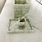 Amazonite Stone Bathroom Set of 3 Pcs | Unique Natural Stone Soap Dispenser, Toothbrush Holder, Tumbler Unique Handicrafts IND